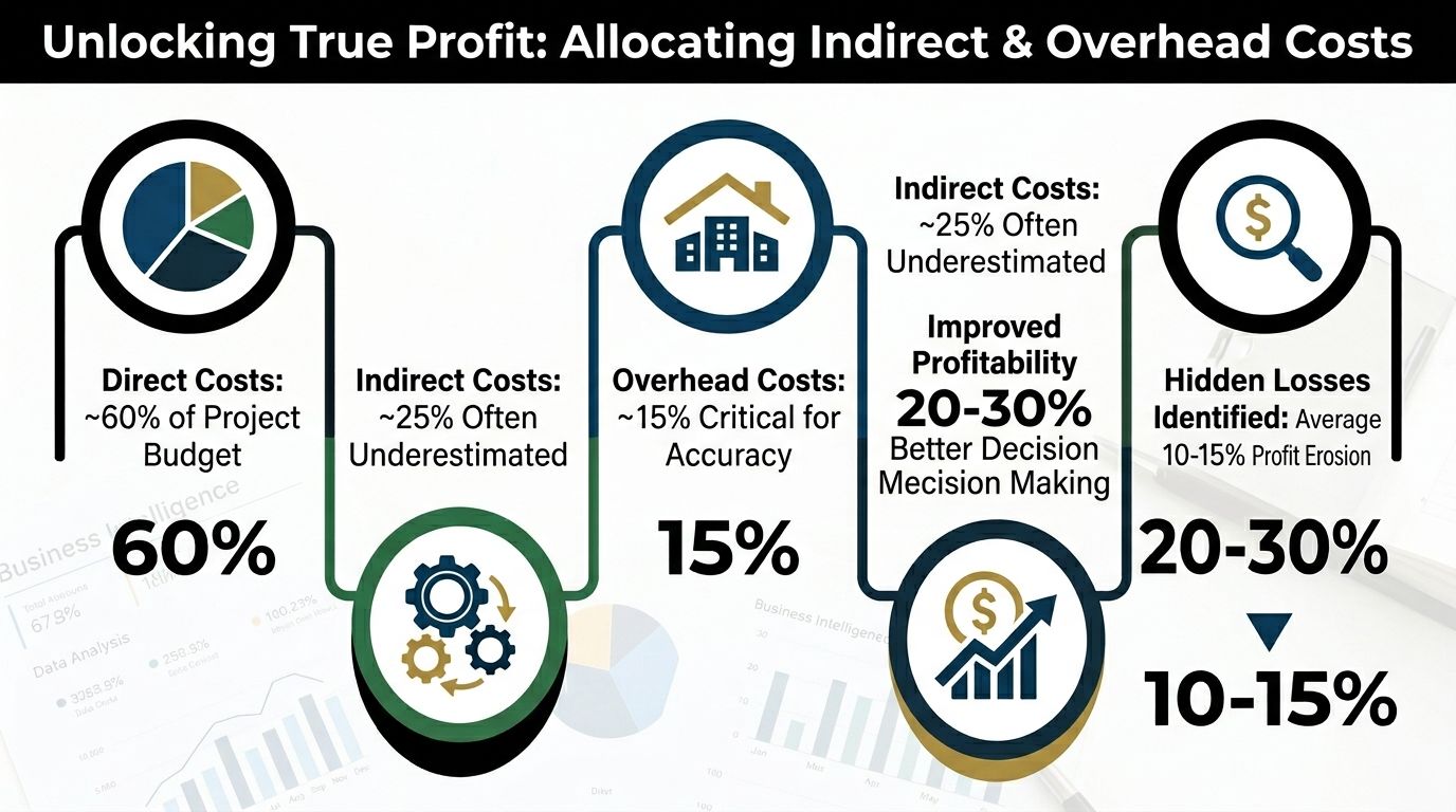 A Diagram Illustrating How To Unlock Profit By Properly Allocating Direct, Indirect, And Overhead Project Costs.