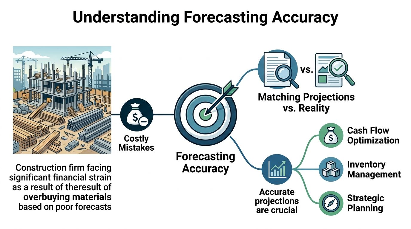 Master Forecasting Accuracy: Tools & Insights for 2026 1 A diagram illustrating how forecasting accuracy prevents costly financial mistakes and improves business planning for construction firms.