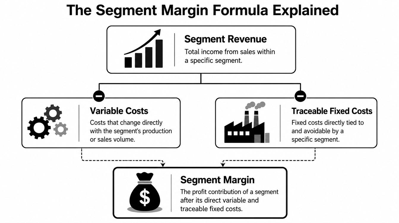 The Segment Margin Formula Explained for Business Success 1 A diagram illustrating the segment margin formula, showing segment revenue minus variable and traceable fixed costs.